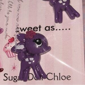 Candy purple Bambi deer doe flower  earrings kawaii Lolita sugar doll lollipop